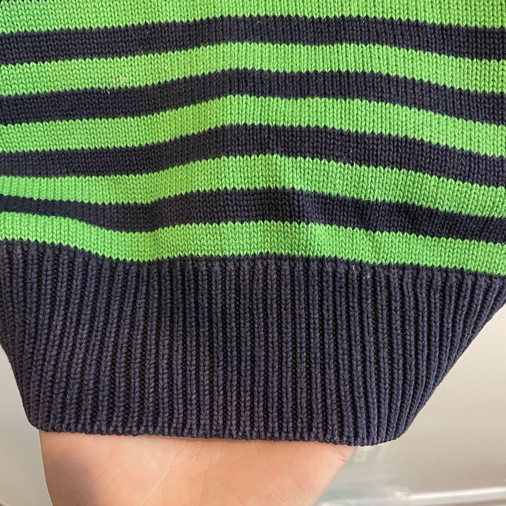 Vtg Ralph Lauren Nautical Green Sweater L Blue Stripe Embroider Preppy Fisherman - Picture 6 of 9
